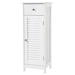 Regal mit Schubladen ♥ VASAGLE Badezimmerschrank Aufbewahrung für Badezimmer aus Holz mit Schublade und Lamellentür in weiß ♥
